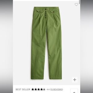 J Crew Pleated button-front pant in chino Moss Green